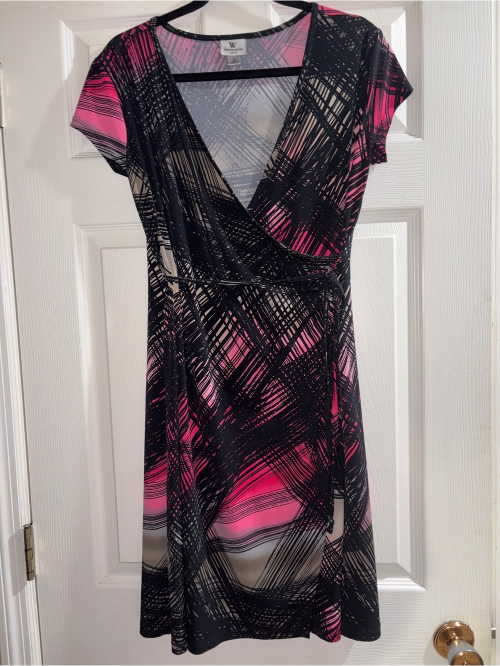 Worthington Black & Pink Abstract Wrap-Style Midi Dress